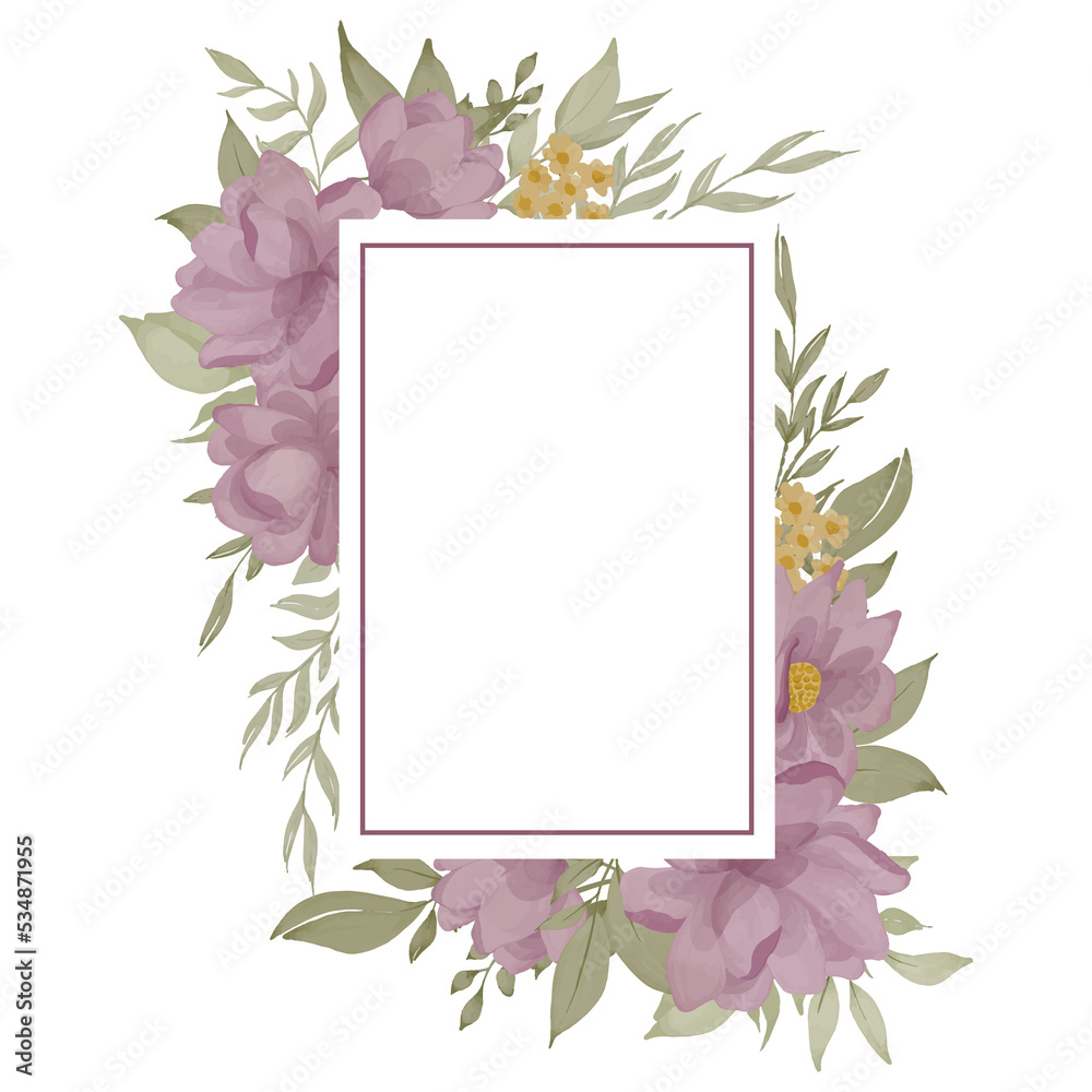 isolated rose flower watercolor gold frame decoration