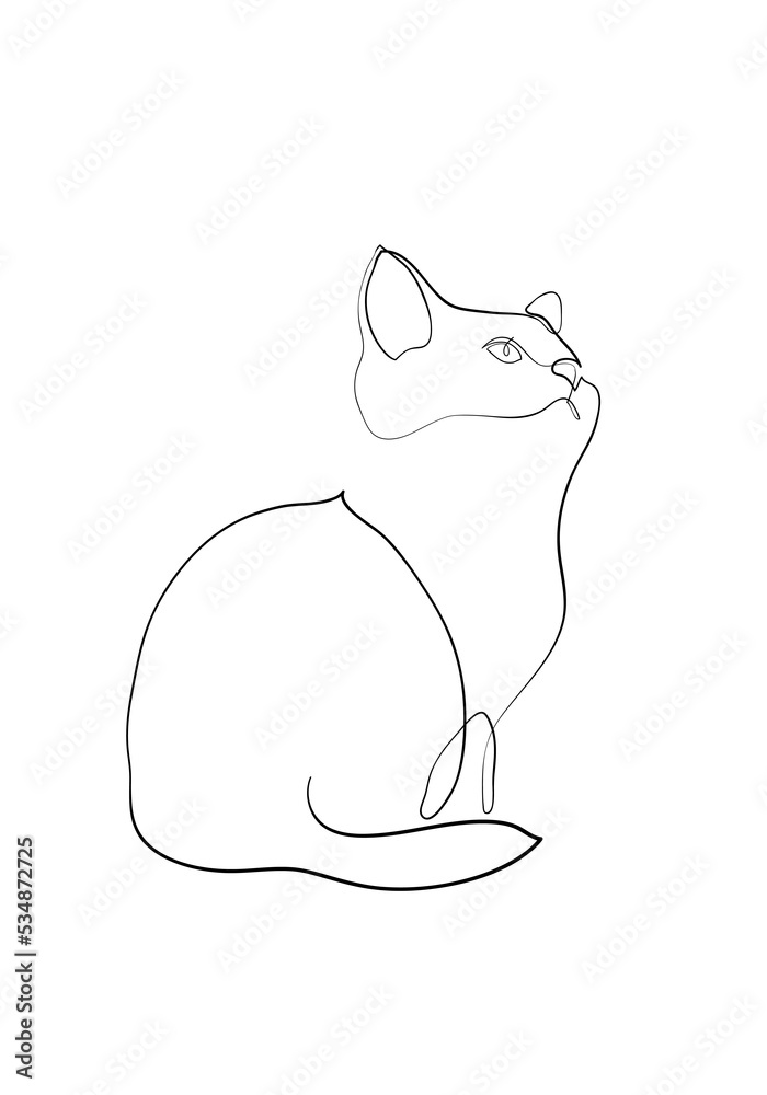 Fototapeta premium One line drawing of the cat in modern minimalistic style, line illustration