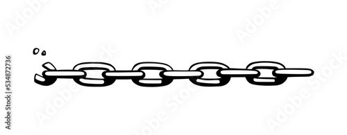 Broken chain with shatters as symbol of strength and freedom. Sketch of metal chains. Vector illustration isolated in white background