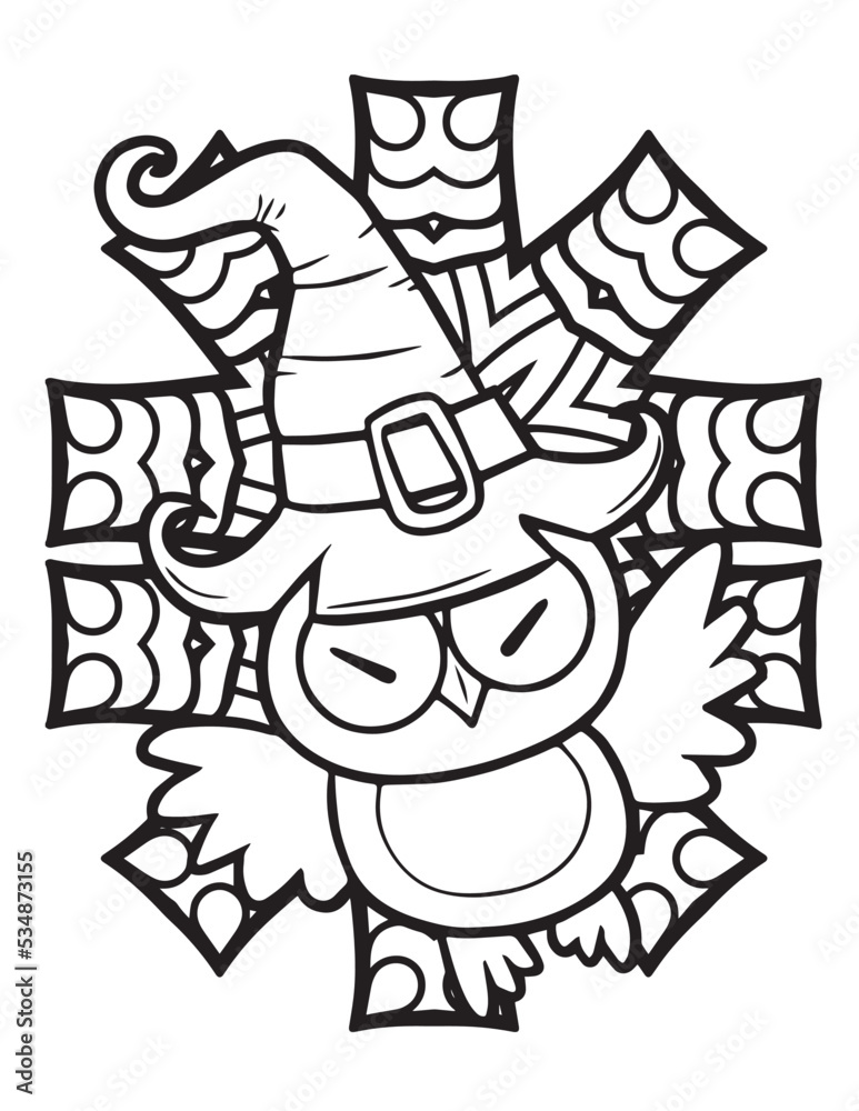 Cute Halloween owl cartoon coloring pages
