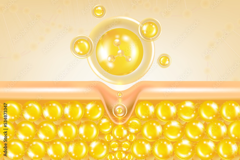 Hyaluronic acid before and after hair and skin solutions ad. gold collagen serum drop into skin