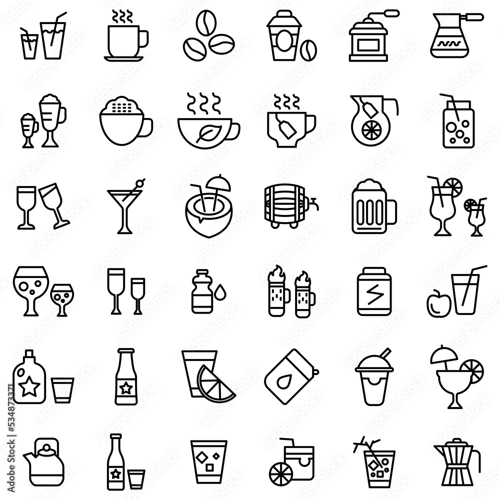Drinks icons set. Set of editable stroke icons.Vector set of Drinks Drinks icons set. Set of editable stroke icons.Vector set of Drinks