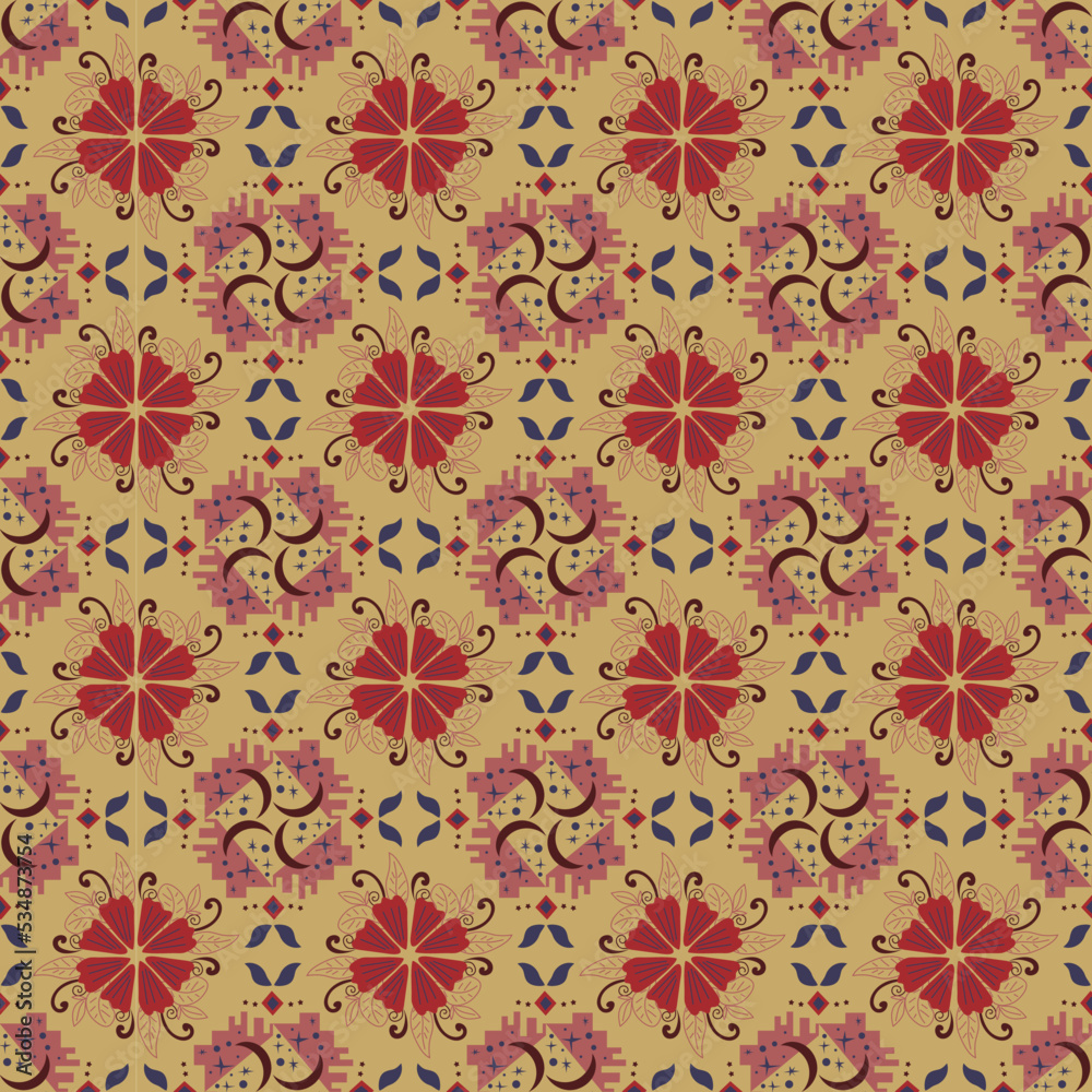 Nature Seamless Pattern Garden Floral Background Damask Plant Aboriginal Ornament Art