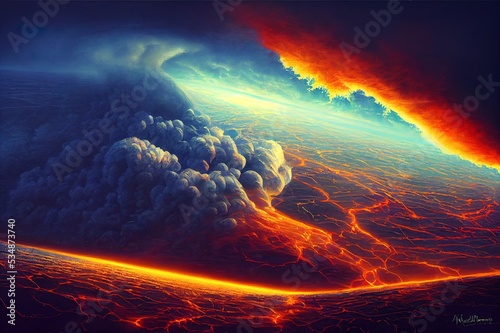 World collapse, doomsday scene, digital painting.
