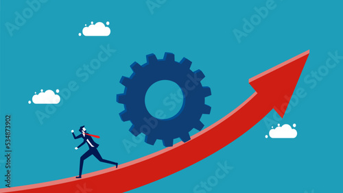Recession. Businessmen run away from gears. business concept vector illustration
