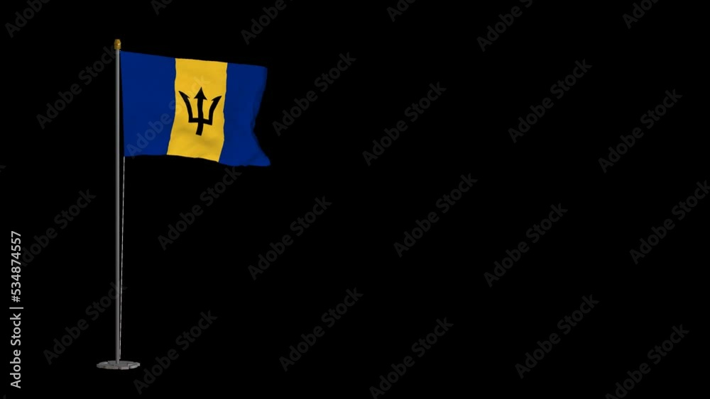 Animated video of barbados flag waving in the wind with alpha channel