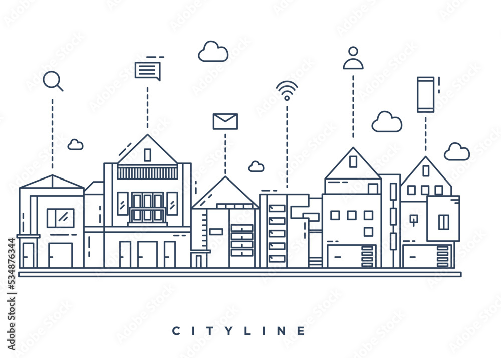 Illustration city technology in line style
