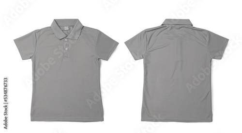Gray polo shirt mockup isolated on white background with clipping path.