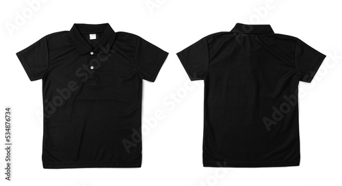 Black polo shirt mockup isolated on white background with clipping path.