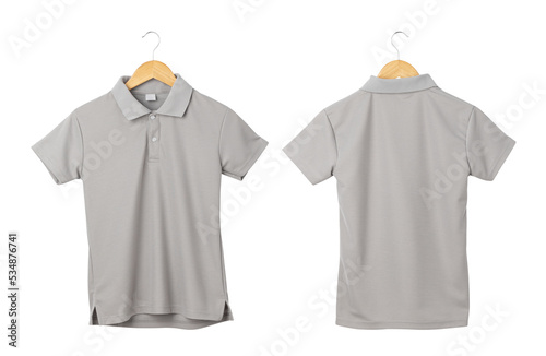 Gray polo shirt mockup hanging isolated on white background with clipping path. © Touchr