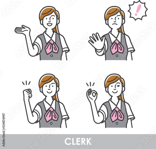 女性の事務員の表情バリエーション