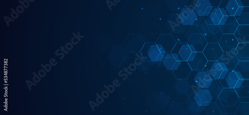 Digital technology background. Abstract hexagons background with lines and dots. Design for science, medicine or technology