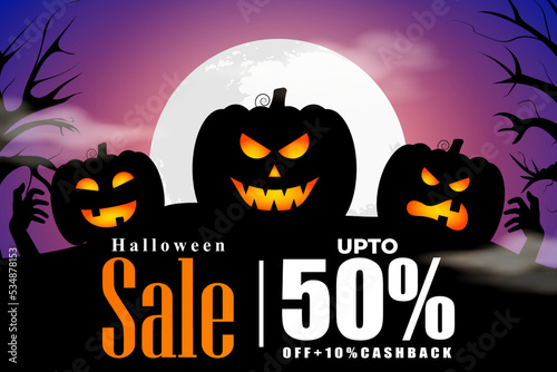Vector illustration of Happy Halloween Sale banner