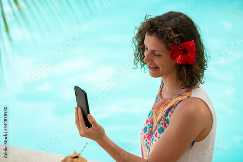 Beautiful woman at an exotic resort