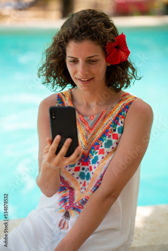 Beautiful woman at an exotic resort