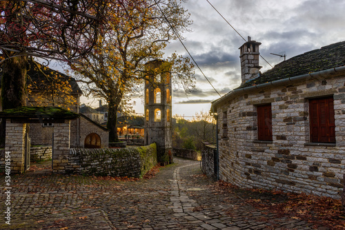 view of traditional architecture  with   stone buildings and  in the picturesque village of papigo , zagori Greece photo