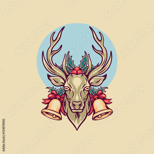 Deer Christmas Retro Illustration