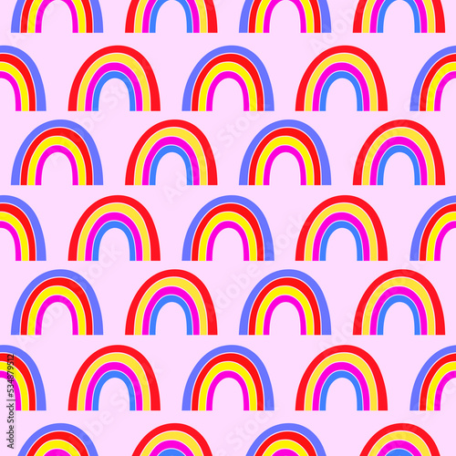 Hand drawn seamless pattern of colorful rainbow