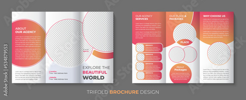 Trifold travel brochure template with booklet cover page design