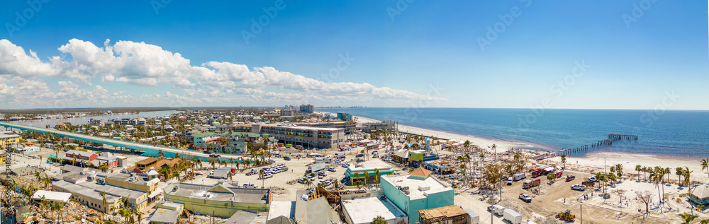 Aerial panorama Fort Myers Hurricane Ian aftermath