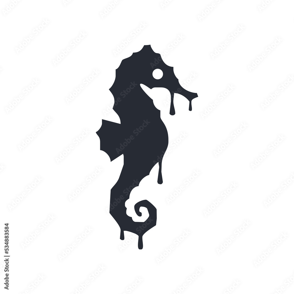 Seahorse graphic style. Silhouette illustration of marine life. Sketch for a tattoo on a isolated white background. Vector flat logo icon Seahorse graphic style. Silhouette illustration of marine life. Sketch for a tattoo on a isolated white background. Vector flat logo icon
