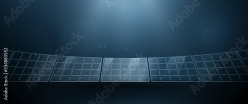 Solar cell panels are made from lines, triangles, low polygon, and particle styles. Solar cell power farm. Sustainable resources and renewable energy