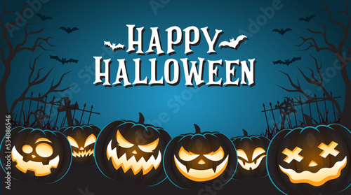 happy halloween with scary pumpkin in night