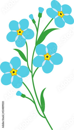 Cartoon botanic garden plant light blue forget me not flower
