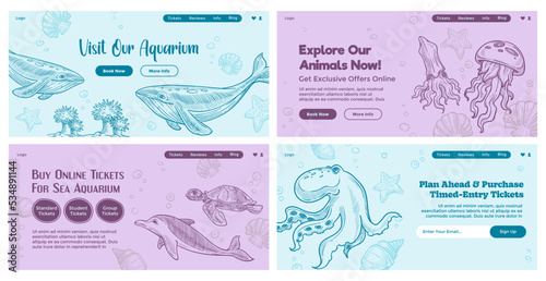 Sea aquarium promotion at web banner set design