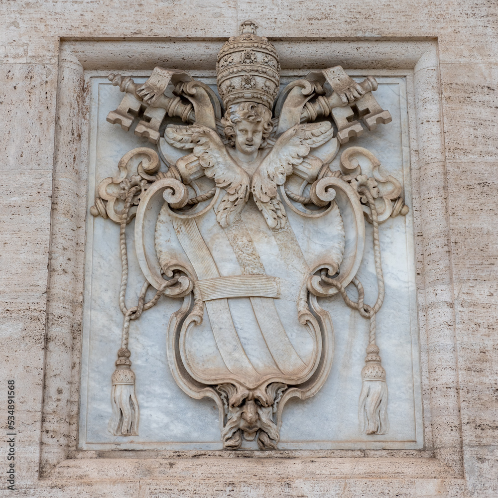 Detail of the Marble Decorations on the Facade of the Basilica Maggiore of San Giovanni in Laterano in the Center of Rome