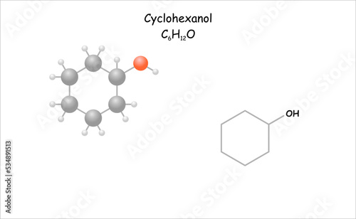Stylized molecule model/structural formula of cyclohexanol. photo