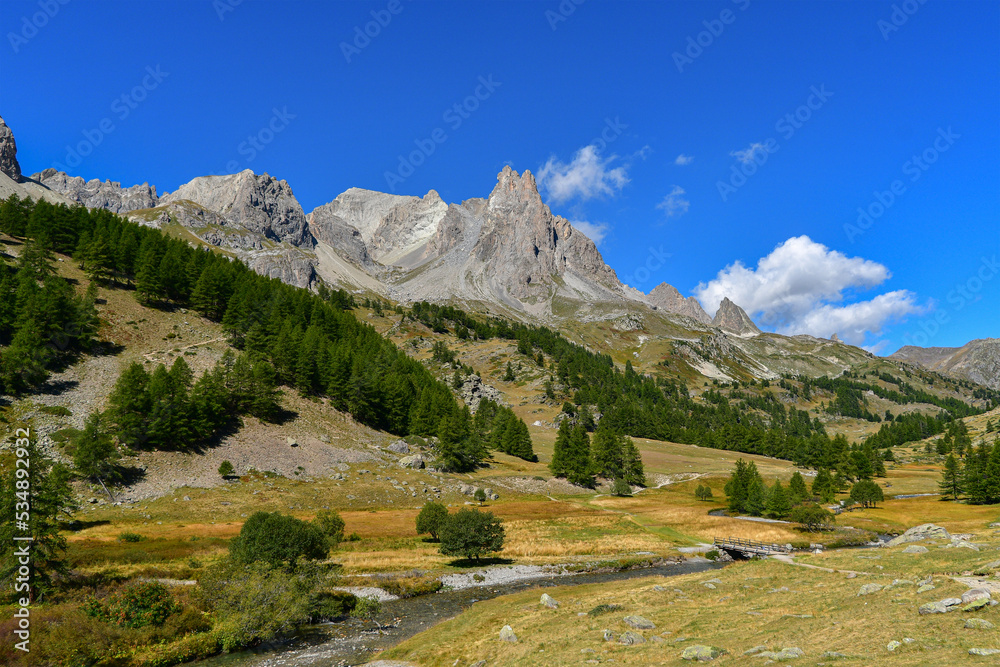 Autumn colors in the high valley of the Clarée. Near Briançon in the southern alps.