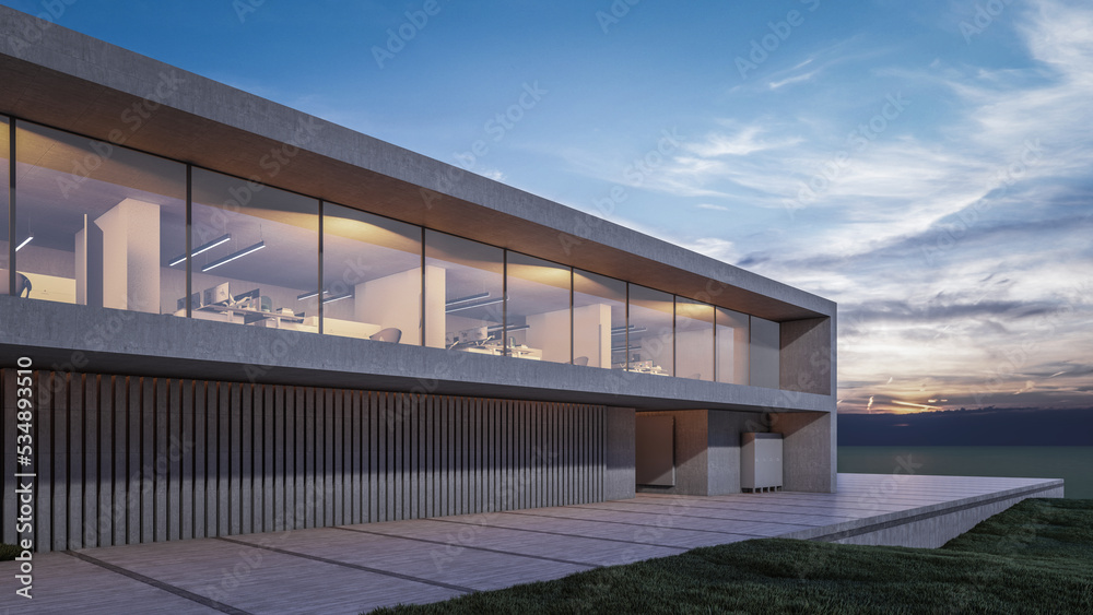 Architecture 3d rendering illustration of modern minimal house with facilities space