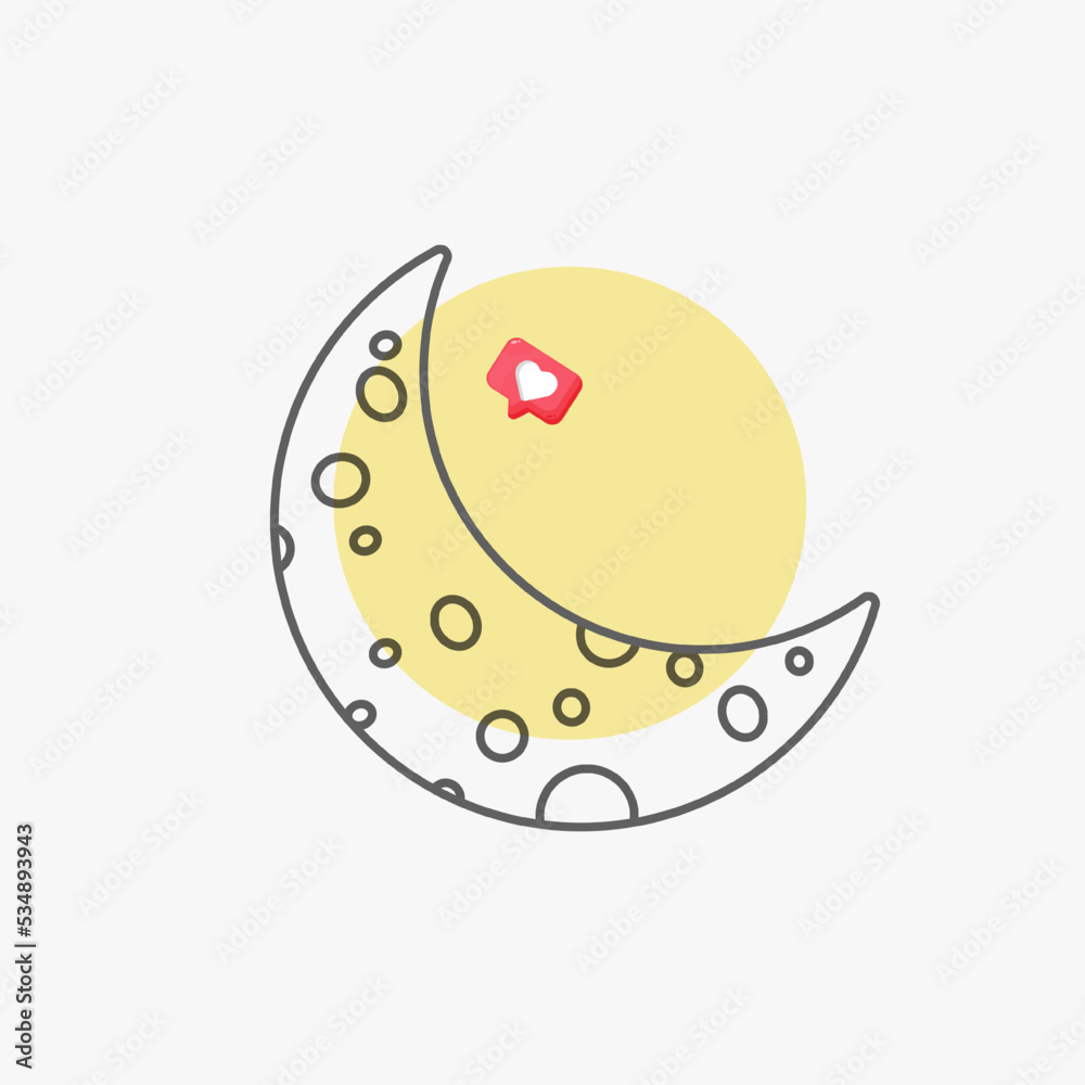 Crescent moon line style icon design illustration