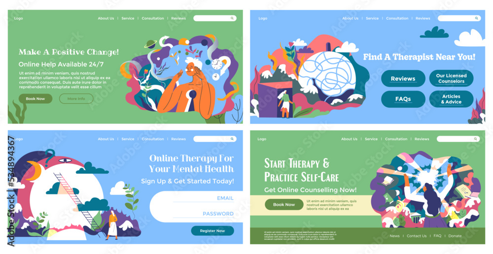 Web banner set with psychology consultation service