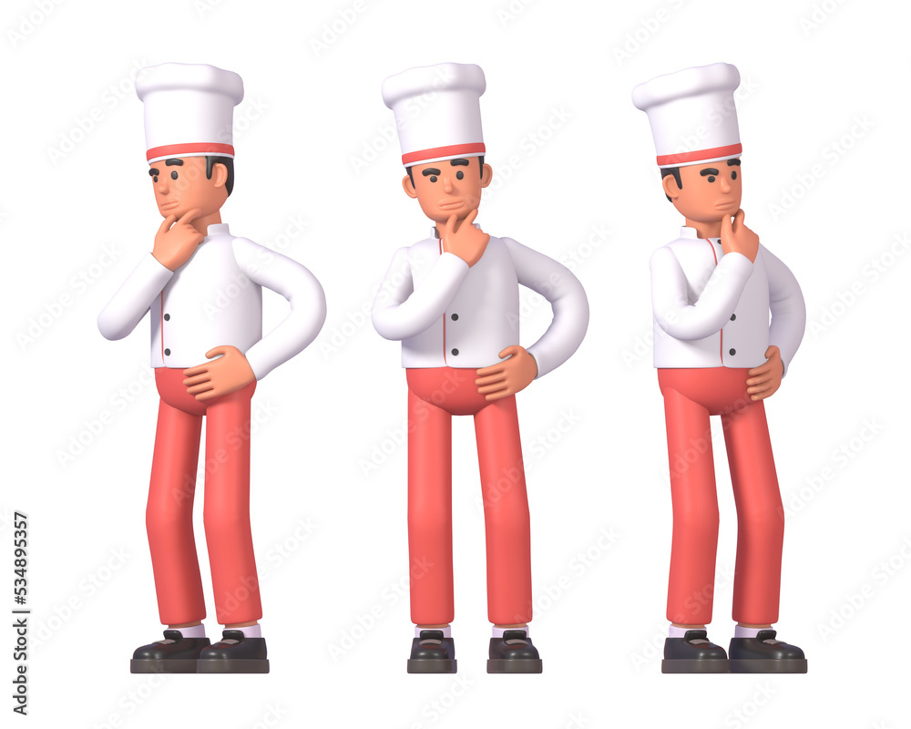 3d render of cook in white uniform thinking, making decision 3d render of cook in white uniform thinking, making decision