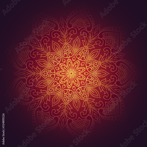 Ethnic colorful round ornamental henna golden mandala background © Harryarts
