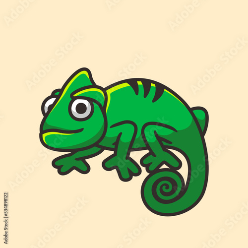 Cute chameleon cartoon character logo design  flat design style