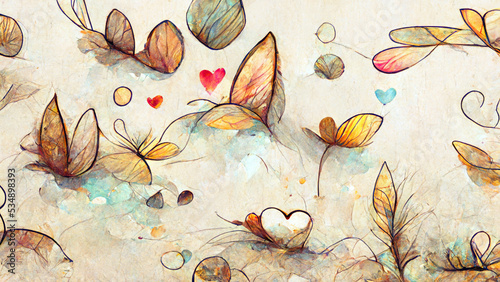 Cute doodle art with pastel color background. watercolor background design © ardanz