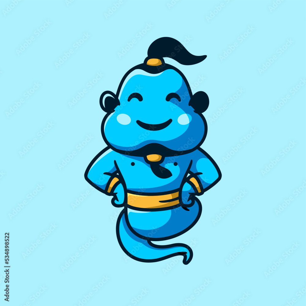 Fototapeta premium Cute genie mascot cartoon character , flat design style