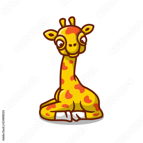 Cute giraffe cartoon logo design, flat design style photo