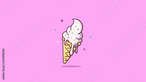 cartoon strawberry ice cream on pink background