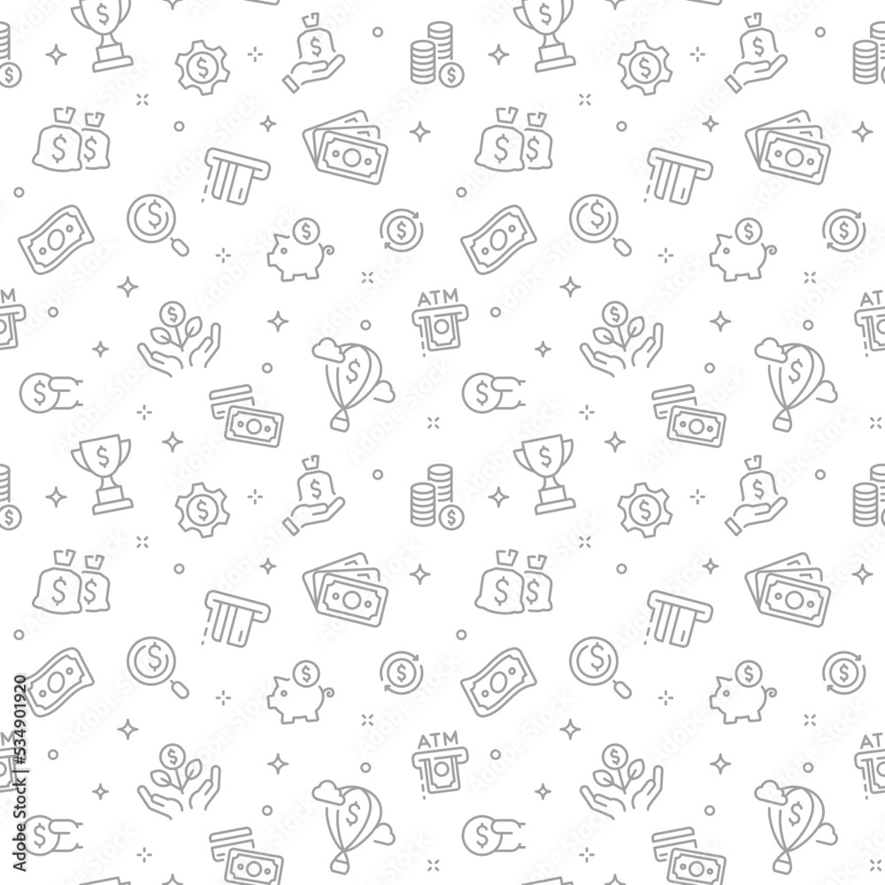 Money and finance vector background. Financial and business seamless pattern design.