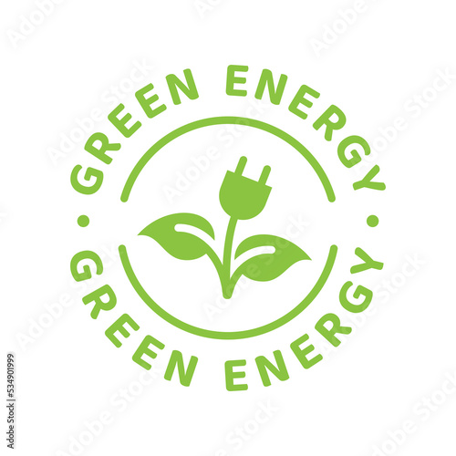 Green energy vector label. Sustainable, natural and renewable resources logo badge.