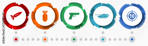 War concept vector icon set, flat design web buttons, military infographic template
