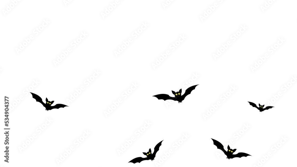 Halloween concept with flying bats on white background 4k.