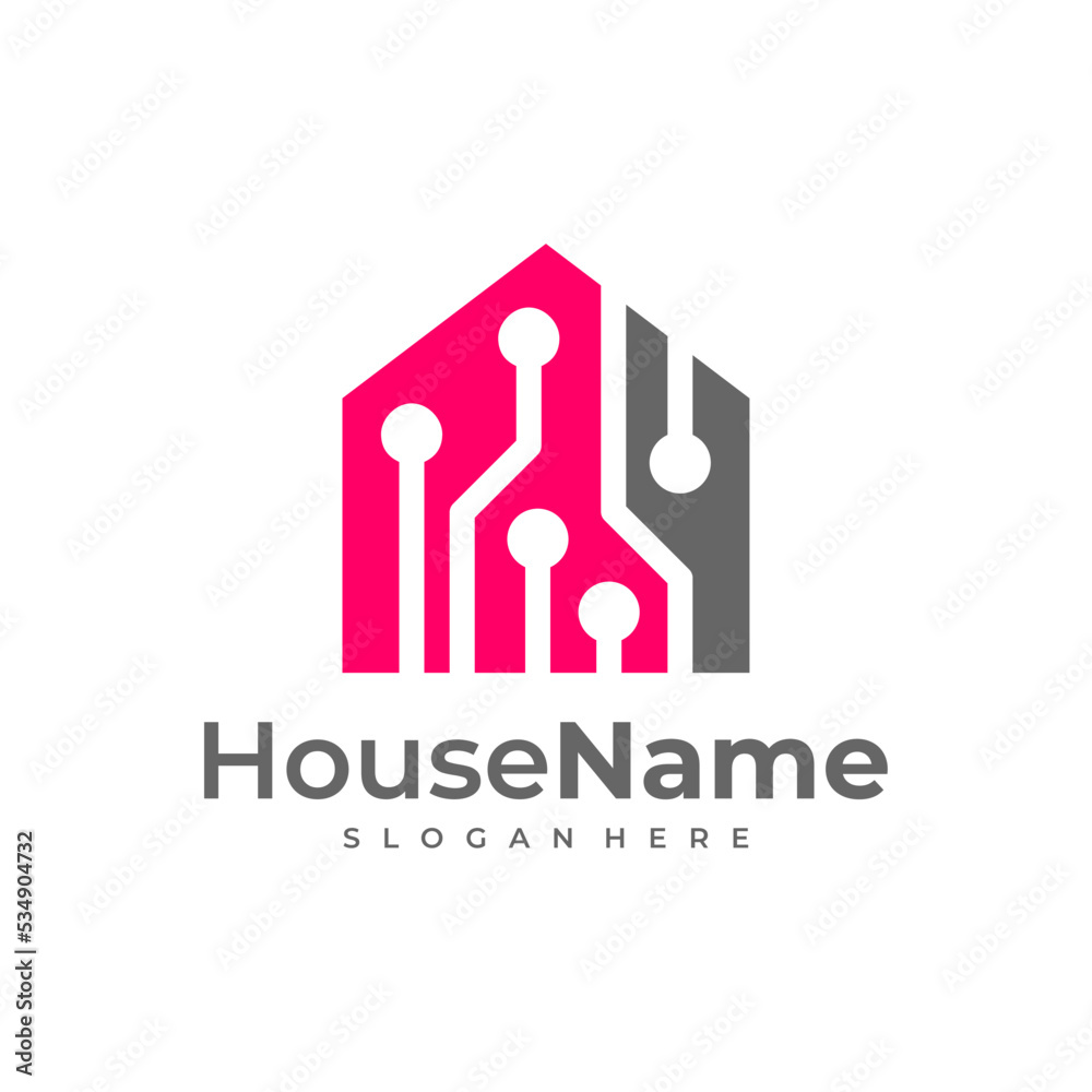 Home tech with connection dot line art style logo design vector. creative idea symbol technology. icon template. Home tech with connection dot line art style logo design vector. creative idea symbol technology. icon template.