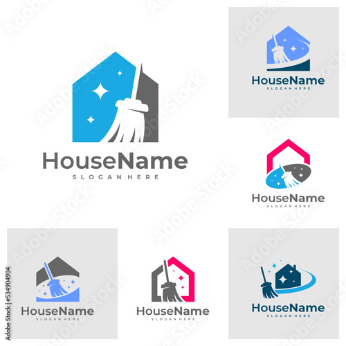 Set of Clean House logo designs concept. Cleaning Service logo vector template.