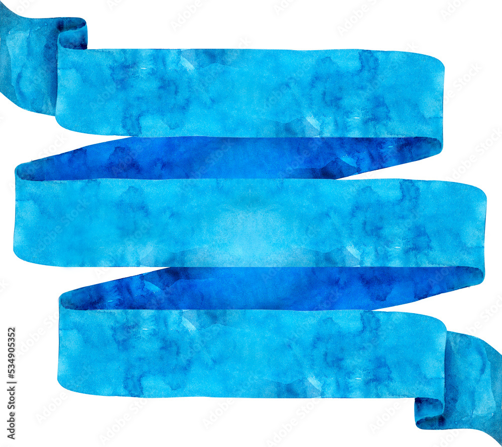 Watercolor blue ribbon. Hand painted banners isolated Watercolor blue ribbon. Hand painted banners isolated