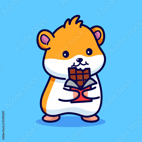 Cute hamster eating chocolate cartoon illustration